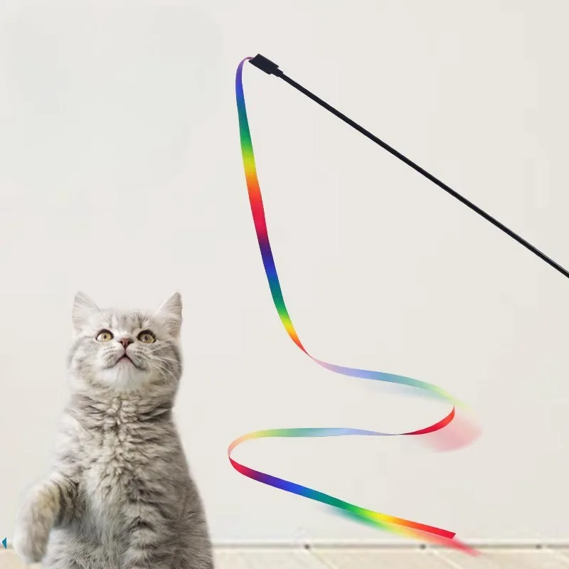 1/2 pezzi giocattoli per gatti carino divertente arcobaleno strisce bastone cat teaser bacchetta giocattoli per animali domestici per gatti bastone