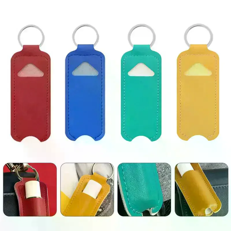 PU Leather Lipstick Keychain Bag Colorful Key Holder Lip Balm Case Simple Keychain Holder 1Pcs