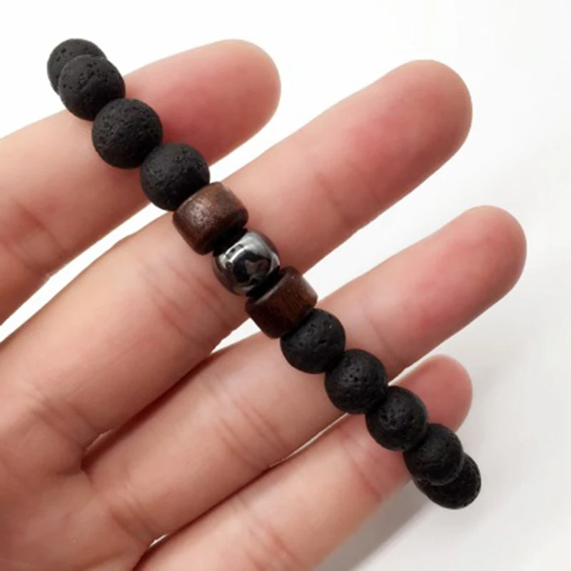 Unique Men Bracelet 8mm Natural Volcanic Rock Braslet Meditation Yoga Rosary Lava Braclet Gifts For Him Strand Bangle Joias