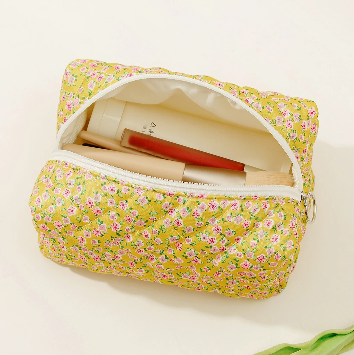 Borsa cosmetica da viaggio borsa cosmetica con stampa floreale con chiusura a cerniera custodia per trucco con capacità per le donne portatile per