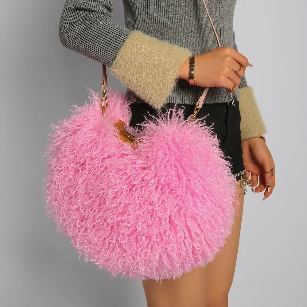 Versatile Soft Fur Shoulder Bag Solid Color Large Capacity Handbag Exquisite Handle Furry Ladies Bag for Women