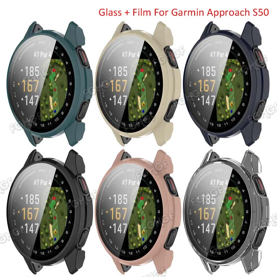 Tempered Glass Case For Garmin Approach S50 Watch Full Coverage Bumper Protective Shell For Garmin Approach S50 Screen Protector