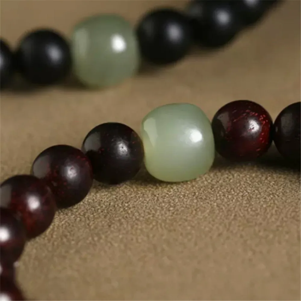 8mm Natural Lobular Red Sandalwood Couple Bracelets Women Black Sandalwood Jewelry Gift Natural Hetian Jade Bead Dropshipping