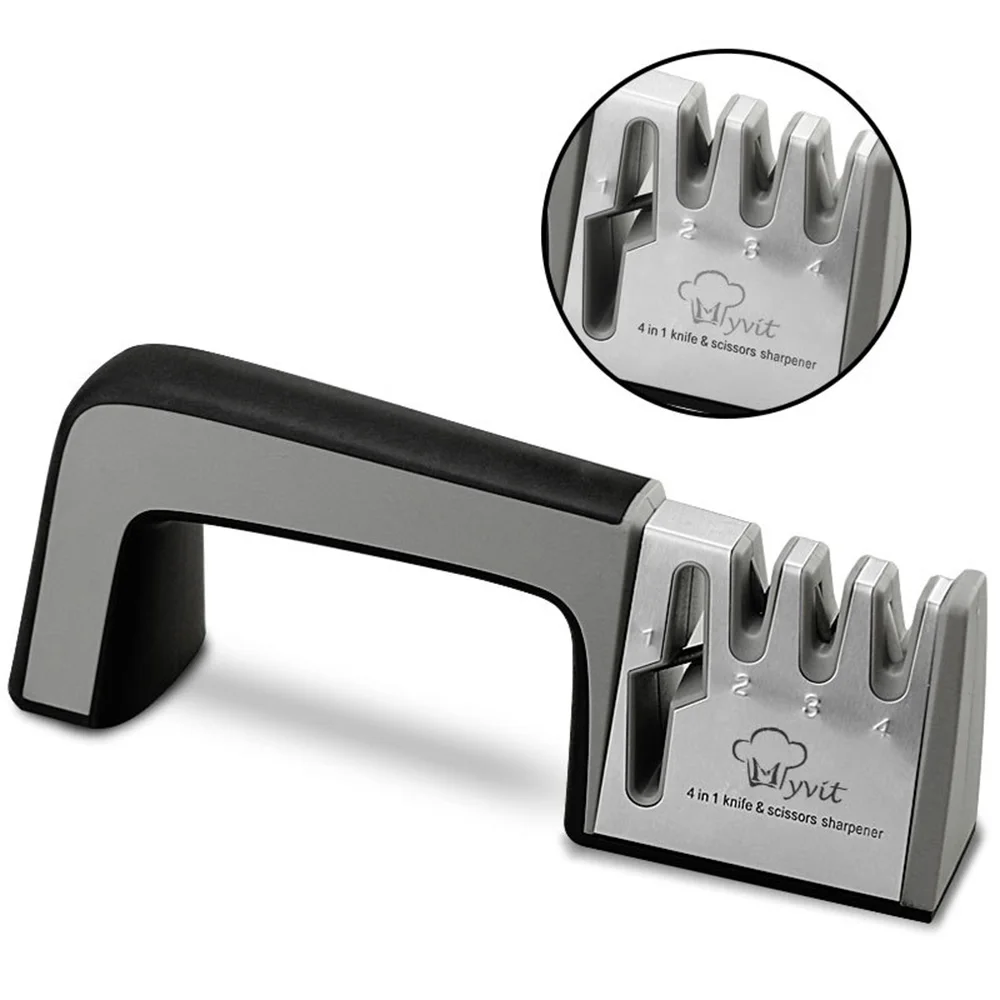 Black 1Pc Knife Sharpener 4-in-1 Coated Fine Rod Knife Shears&Scissors Sharpening Stone System Stainless Steel Blades