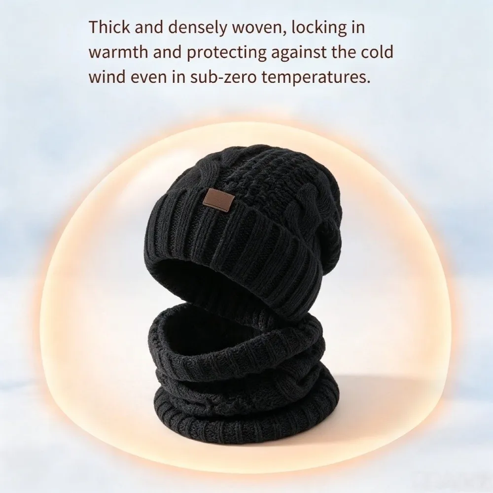 2-Piece Set Knit Hat Scarf Set Cable Knit Double Layer Beanie Hat & Neck Gaiter Thermal Design Thick Warm Winter Cap Neck Warmer