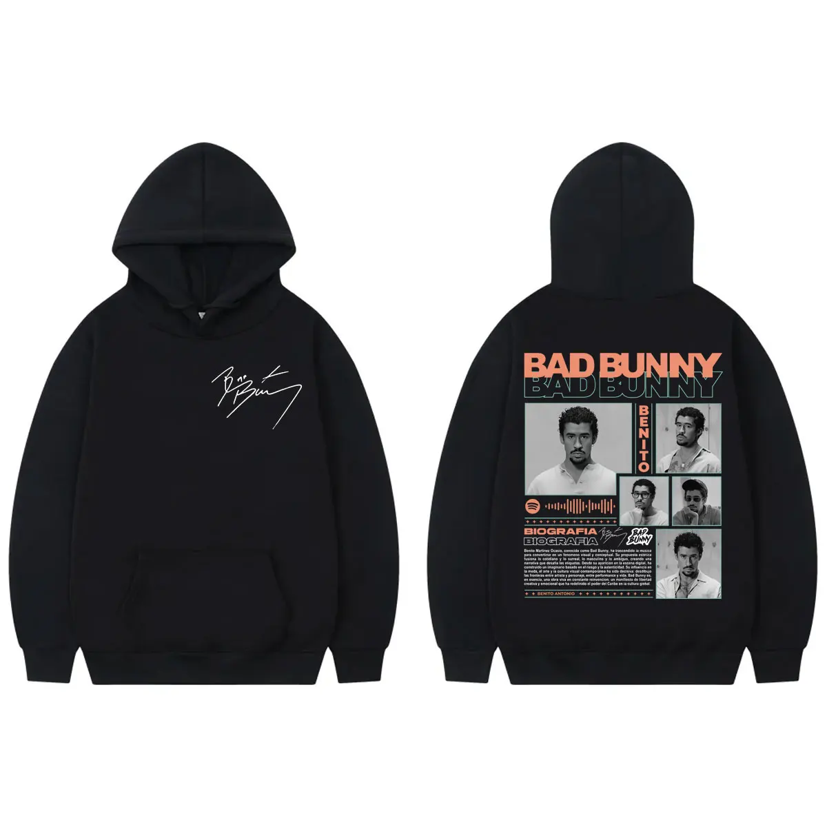 

Rapper Bad Bunny Double Sided Print Hoodie Hip Hop Vintage Long Sleeve Sweatshirts Men Women Fashion Casual Oversized Pullovers