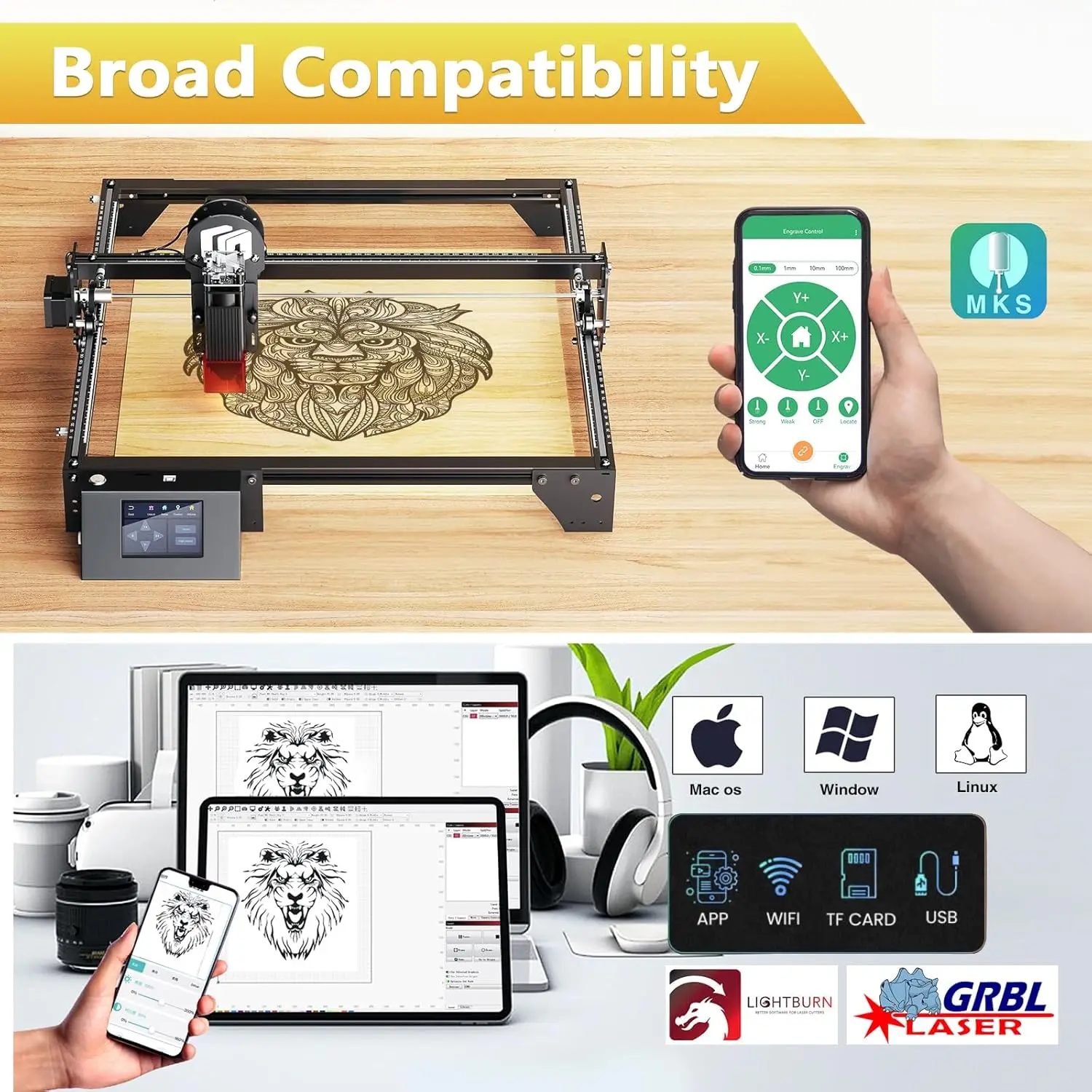 Official Longer RAY5 5W Laser Engraving and Cutting Machine,  3.5 inch Touch Screen, Support Offline Engraving and APP Control