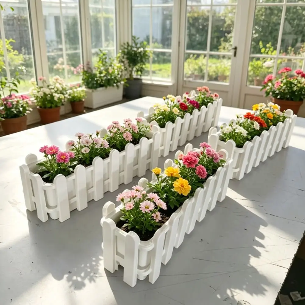 Large Capacity Small Fence Flowerpot Rustic Style Garden Decoration Planter Box Greenery Container Flower Arrangement Home