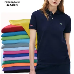 Fashion Summer Womens Polo Shirts Embroidery Logo Casual T-Shirt Short Sleeve Polos Shirts 100% Cotton Ladies Clothing Slim Tops