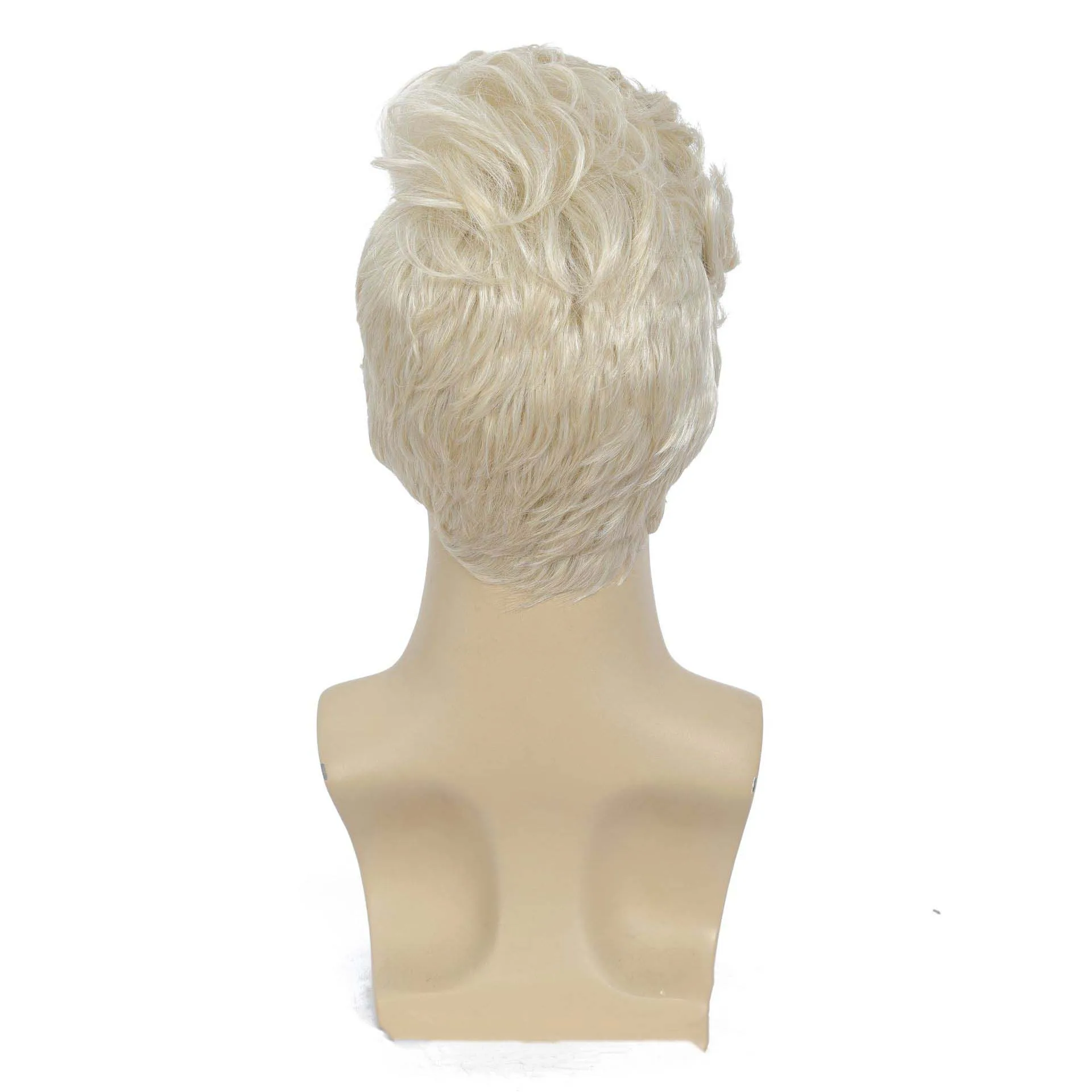 Perruque blonde synthétique courte pour hommes, perruques d'apparence naturelle droites, faux cheveux cosplay, fête d'Halloween, utilisation 03