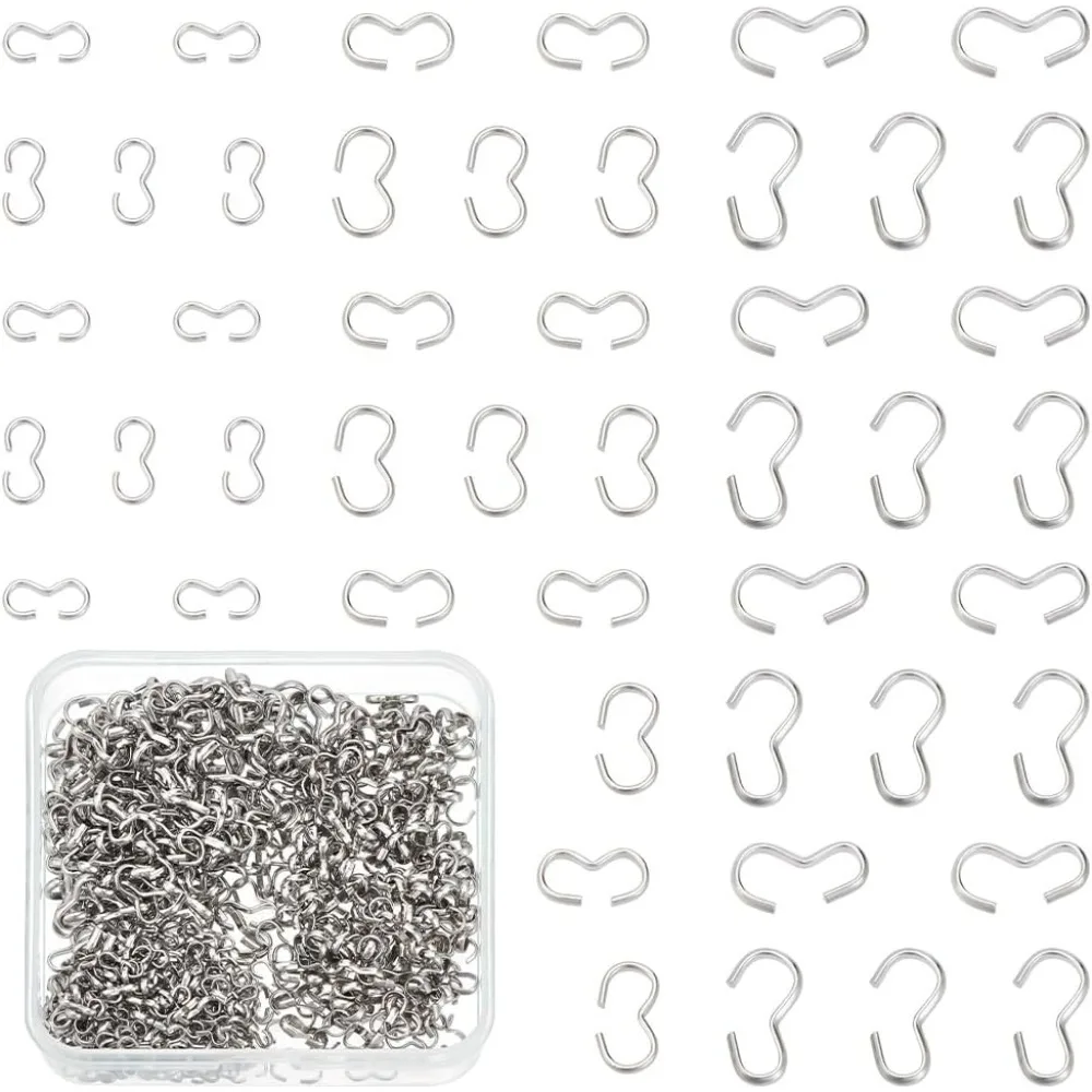 

600Pcs 3 Styles Stainless Steel Quick Link Connector Charms 6.5/8/10mm Long Number 3 Shaped Clasps Pendants Metal Pinch Clip