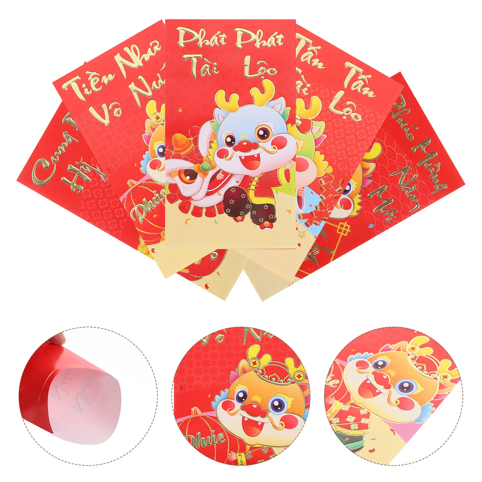 36 Pcs Red Envelope Vietnamese Style Cartoon Lucky Money Bag Spring Festival Packet New Year Gift 2024 Large