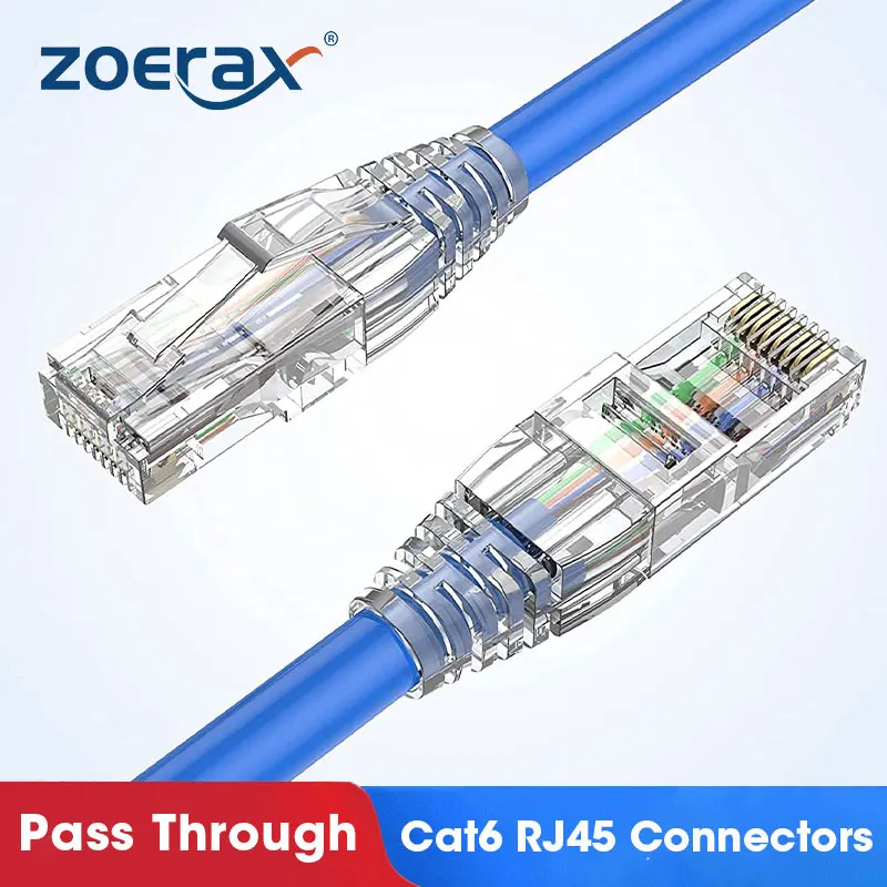 ZoeRax RJ45 Cat5e Cat6 Pass Through-Steckverbinder EZ zu Crimp-Modularstecker für solides oder gesträhten Netzwerkkabel – Detail 1