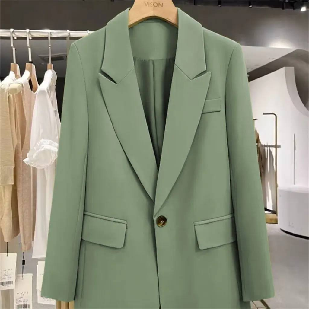 Damska brązowa marynarka na wiosnę i jesień, modna, zapinana na jeden guzik, uniwersalna, dopasowany krój, odzież damska.