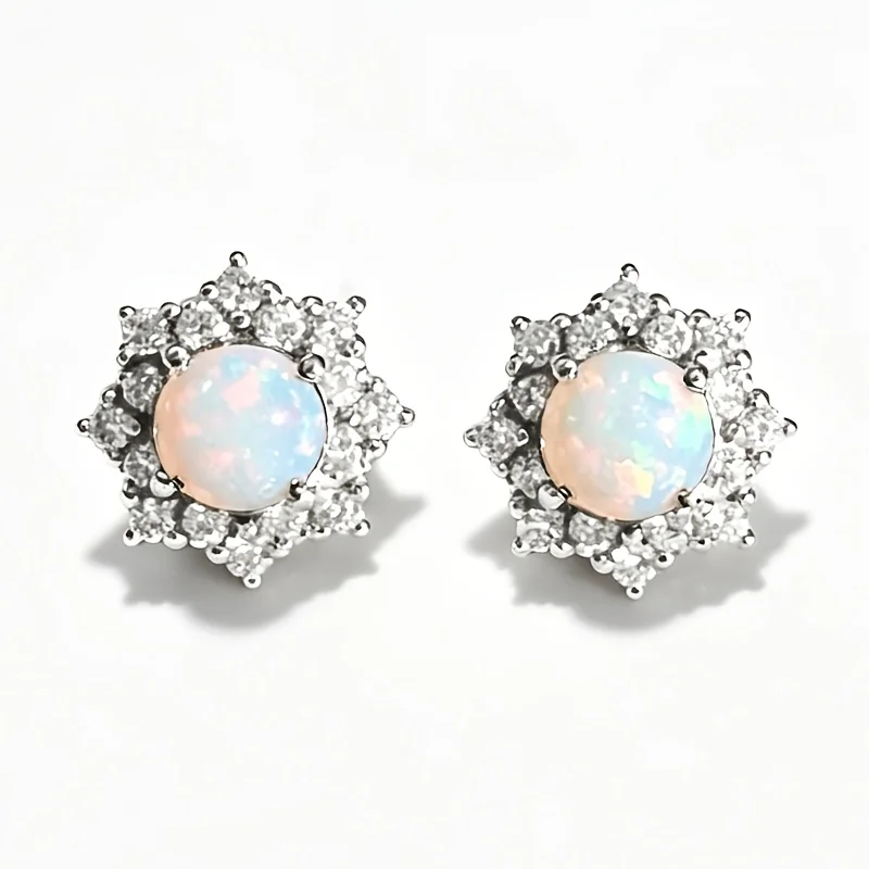 1pair 4mm Natural Opal S925 Sterling Silvery Stud Earrings | Iridescence | Y2K | Christmas, Black Friday, Thanksgiving Gifts 273