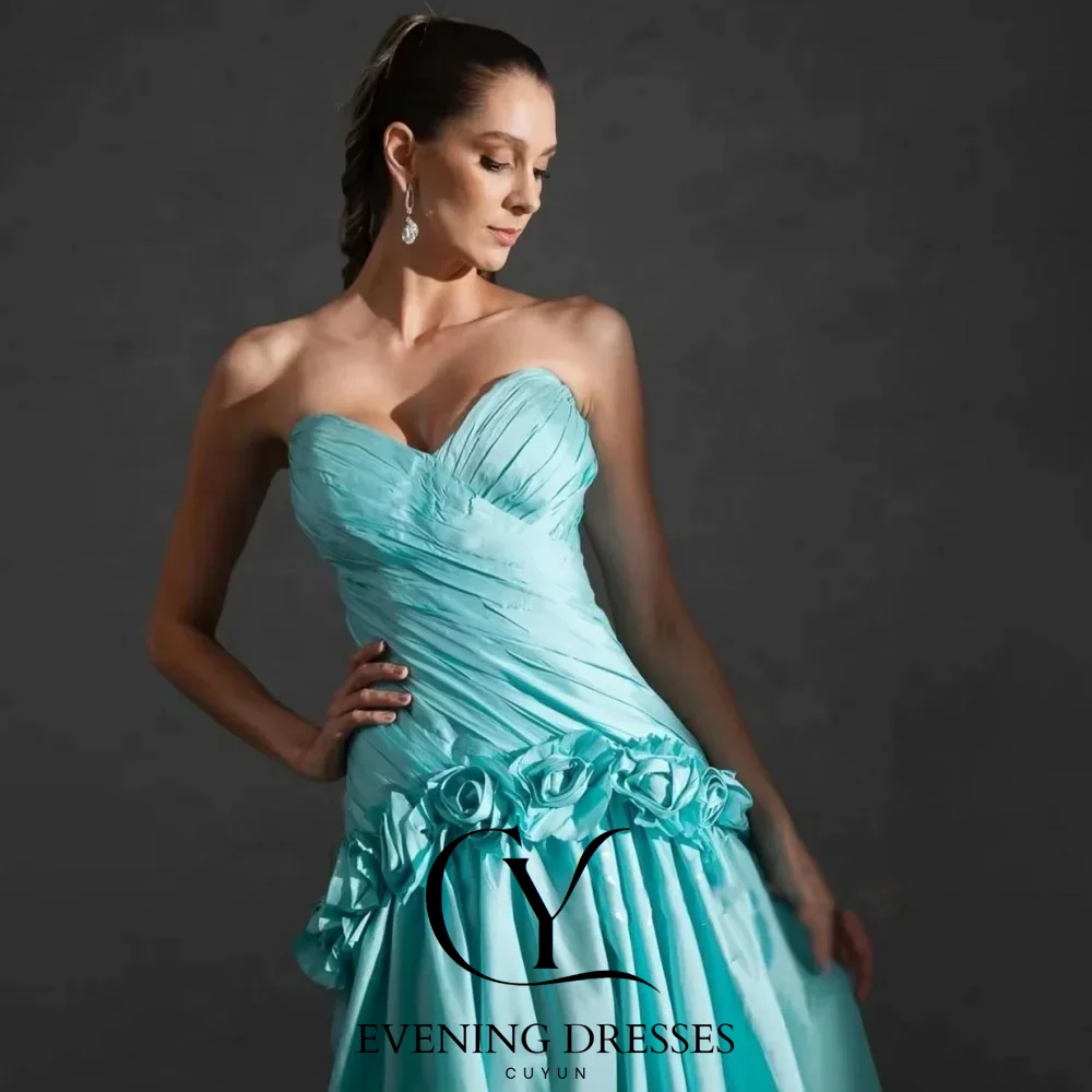 فساتين حفلات فاخرة للسيدات من CUYUN فساتين سهرة مصنوعة يدويًا على شكل قلب مخصصة للحفلات على شكل حرف A مناسبة رسمية