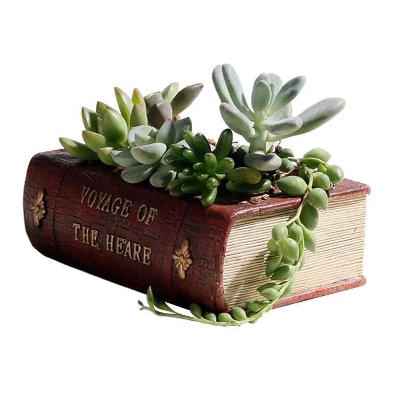 Decorative Book Planter Resin Vintage Book Lover Flower Pot Creative Literary Books Floral Vase For Garden Landscape