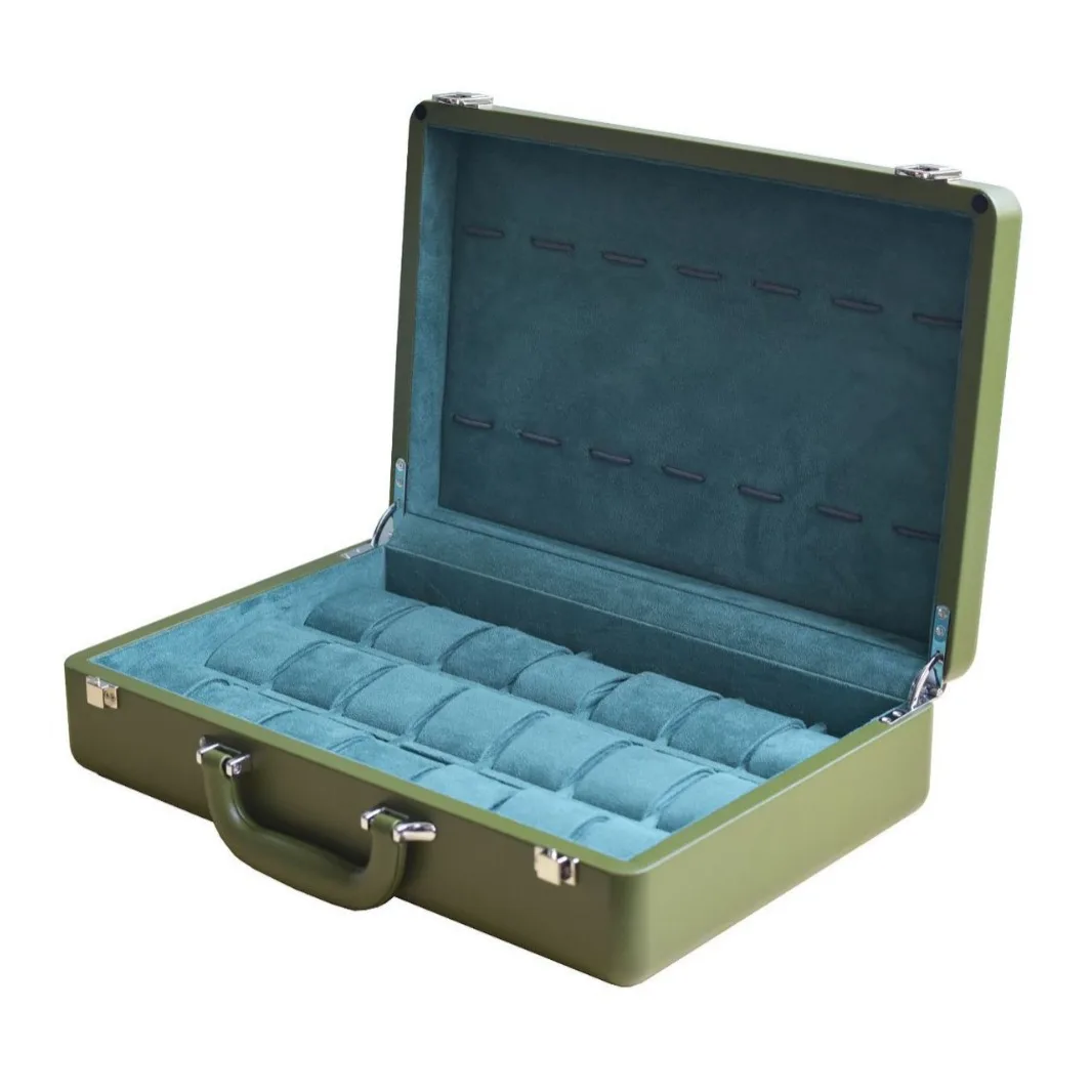 Luxury High-End 21 Slots Grid PU Leather Watch Box & Case Carrying Case Handbag for Jewelry