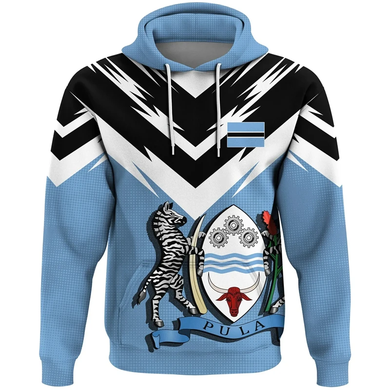 

Botswana Flag Emblem Pattern Hoodies For Men Daily Loose Men's Fashion Sweatshirts Casual Clothing Oversized Street Pullovers