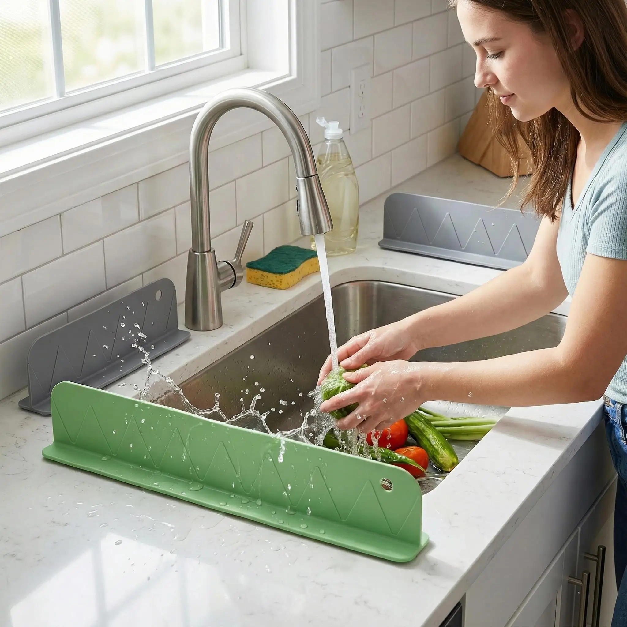 Rafford Silicone Sink Splash Guard with Suction Cups Anti-Splashing Baffle for Kitchen Bathroom Clothes & Countertop Protection
