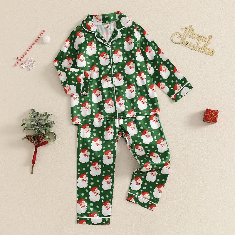 Conjunto de pijamas de Navidad para niños y niñas, camisas con estampado de Papá Noel para otoño e invierno, Tops y pantalones largos, ropa de dormir de 2 piezas para 3-7 años