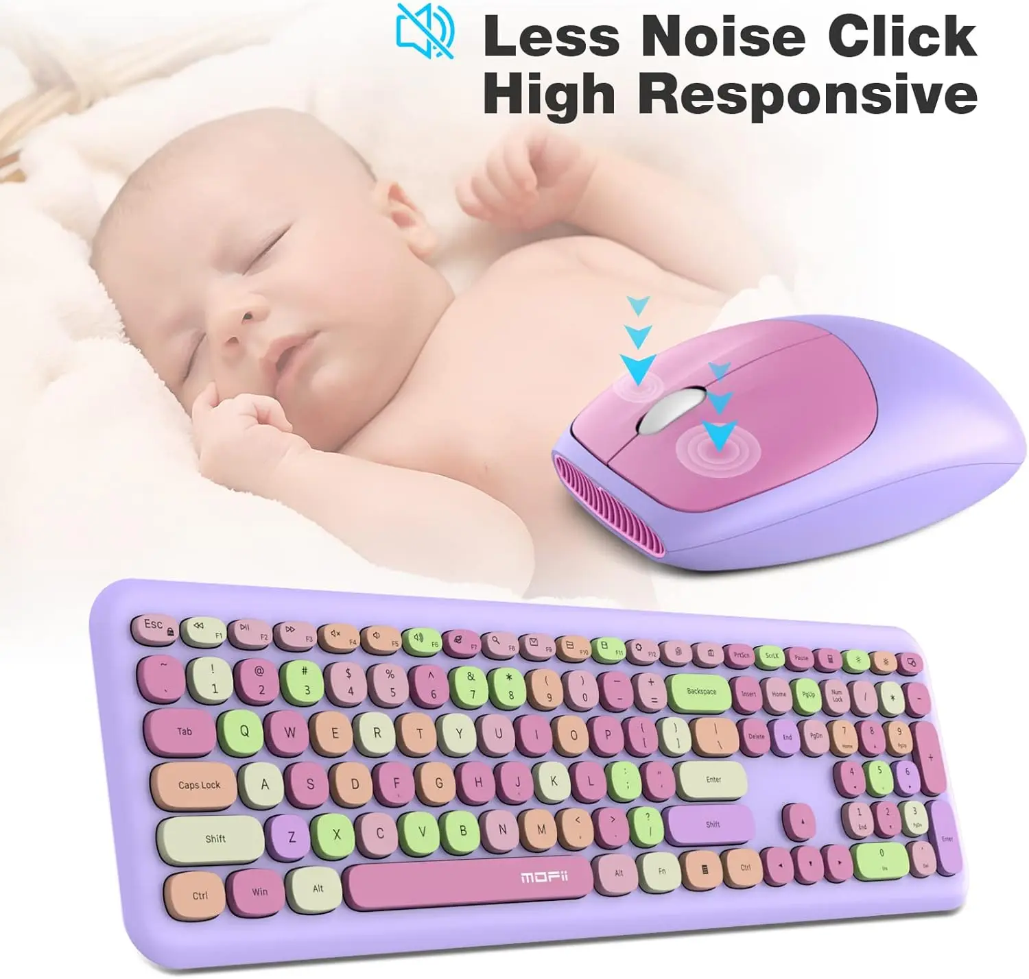 Wireless Computer Keyboard and Mouse Set, Colorful Full Size Keyboard with Number Pad and Silent Mouse for PC Desktop Windows