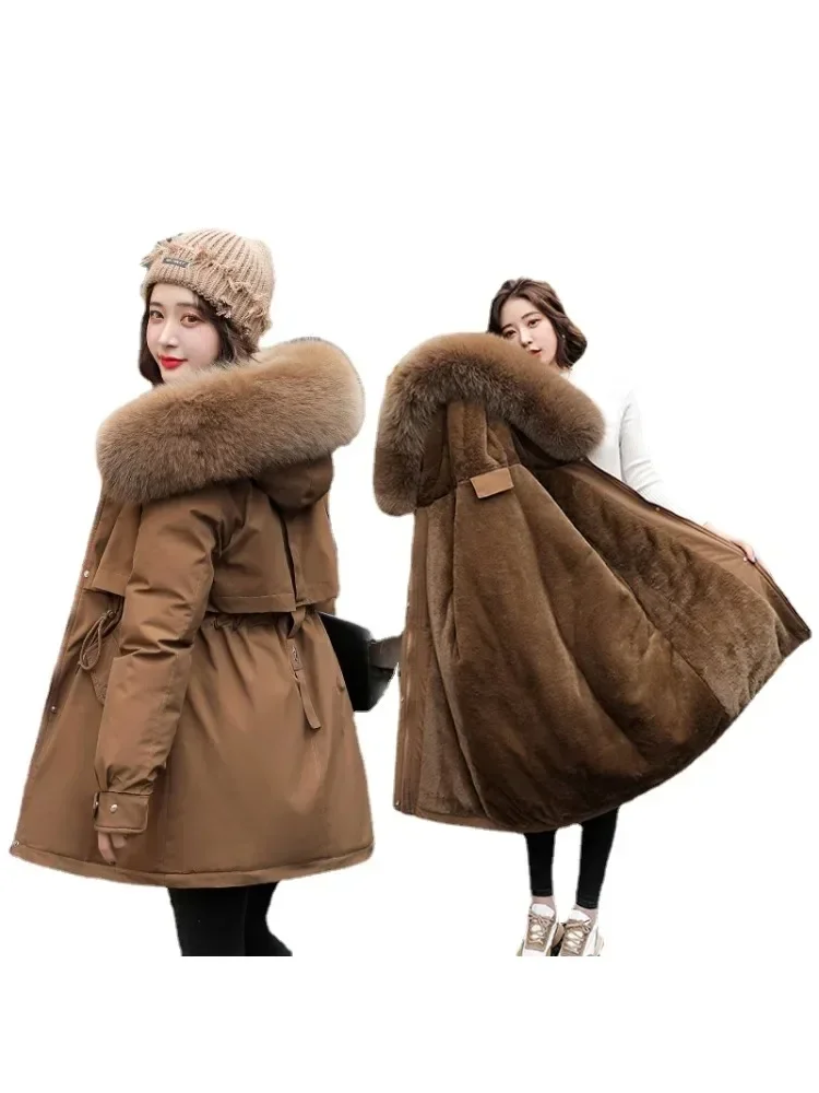 M-3XL Winter Jacket Women Parka Fashion Long Coat Wool Liner Hooded Parkas Slim With Fur Collar Warm Snow Wear Padded Clothes