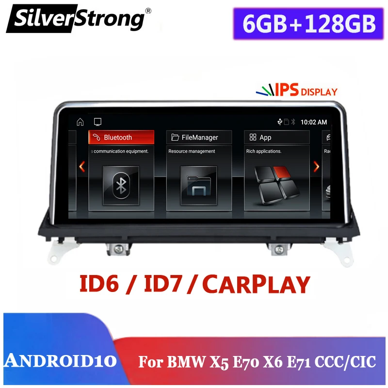 6GB 128GB 10.25 inch Android 10.0 Car DVD for BMW X5 E70/X6 E71 (2007-2014) CCC/CIC Carplay BT WiFi GPS Navigation Screen Stereo