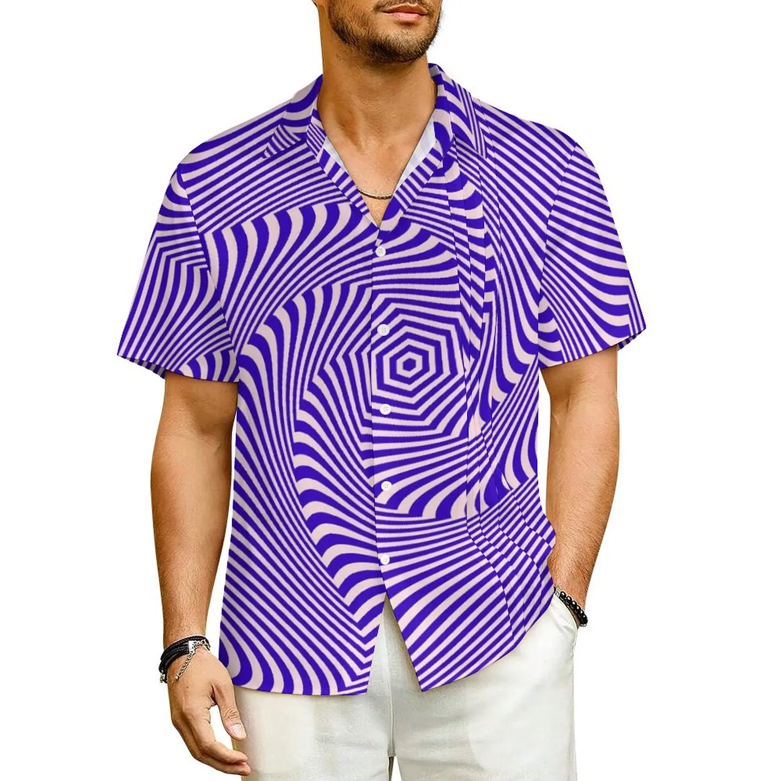 

Рубашка Y2K мужская оверсайз с принтом, фиолетовый изогнутый Топ для отпуска, винтажная Повседневная Блузка В гавайском стиле, с коротким рукавом и графическим принтом, Y2K