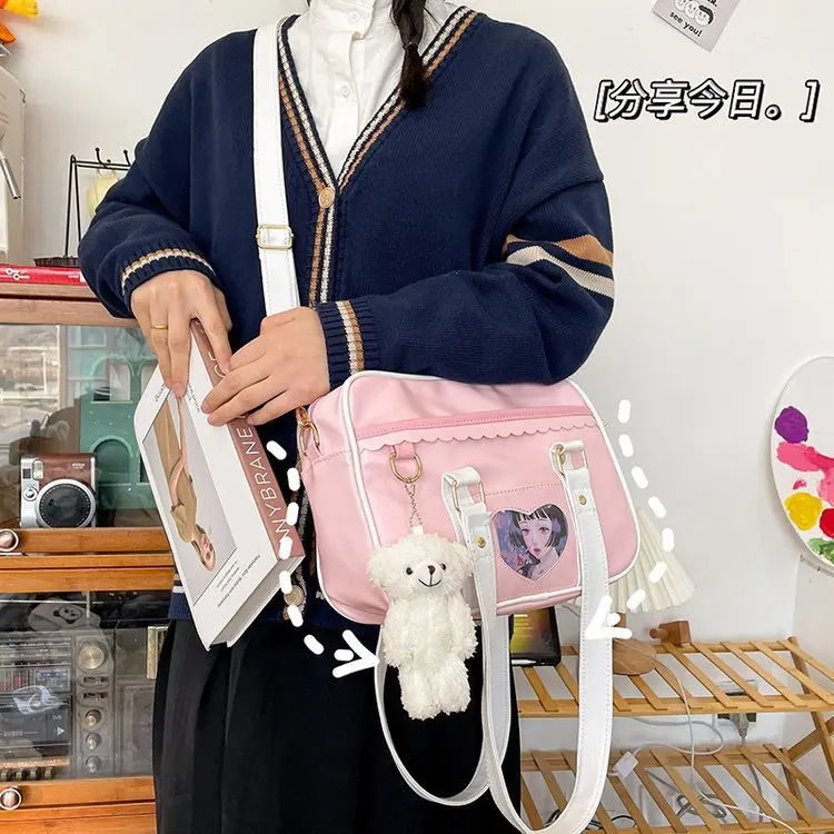 Japanese High School Girls JK Bag PU Leather Soft Itabag Uniform Shoulder Bag Lolita Tote Bag Handbags Student Crossbody Bags