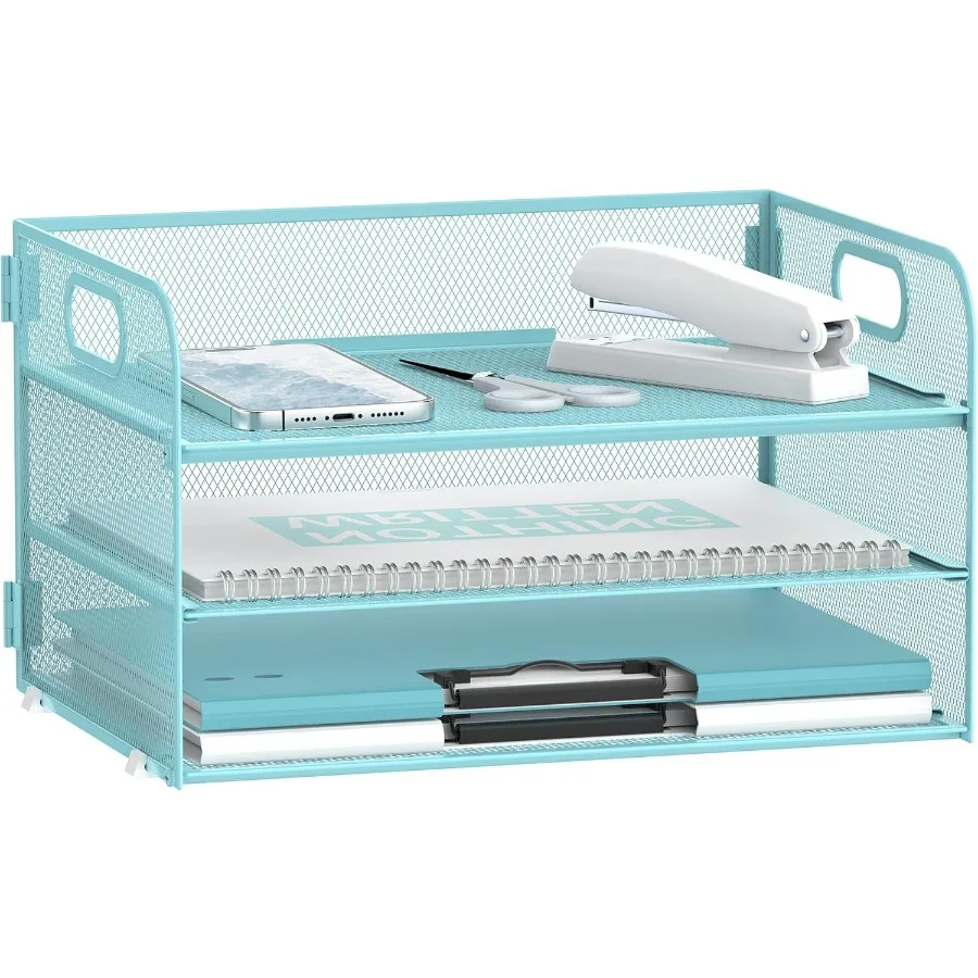 منظم ورق من 3 طبقات مع مقبض منظم مكتب شبكي للاستخدام المكتبي والمنزلي مثالي لفرز الحروف والوثائق المتينة #2