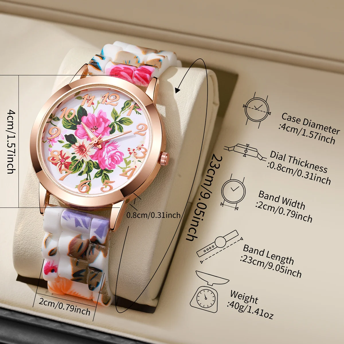 2 قطعة/المجموعة أزياء النساء الساعات عارضة الزهور المطبوعة سيليكون الفرقة كوارتز ساعة Reloj Mujer الفتيات ساعة هدية (بدون صندوق)