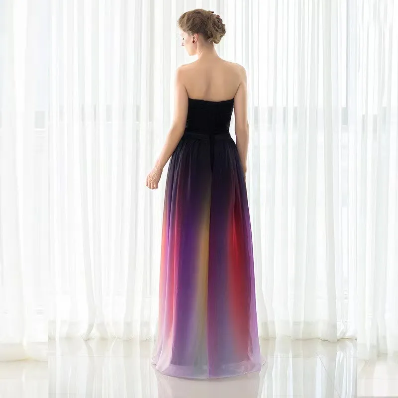 Gradient Strapless Evening Gown A-Line Elegant Strapless Bridesmaid Dress Wedding Party Formal Prom Gown Strappy Back Gown