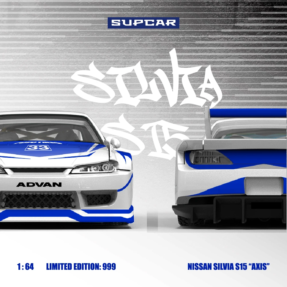*Pre-order*SUPCAR 1/64 Silvia S15 AXIS 33# Blue White Painted Alloy Model Car Classic JDM Racing Replica For Display - view 3