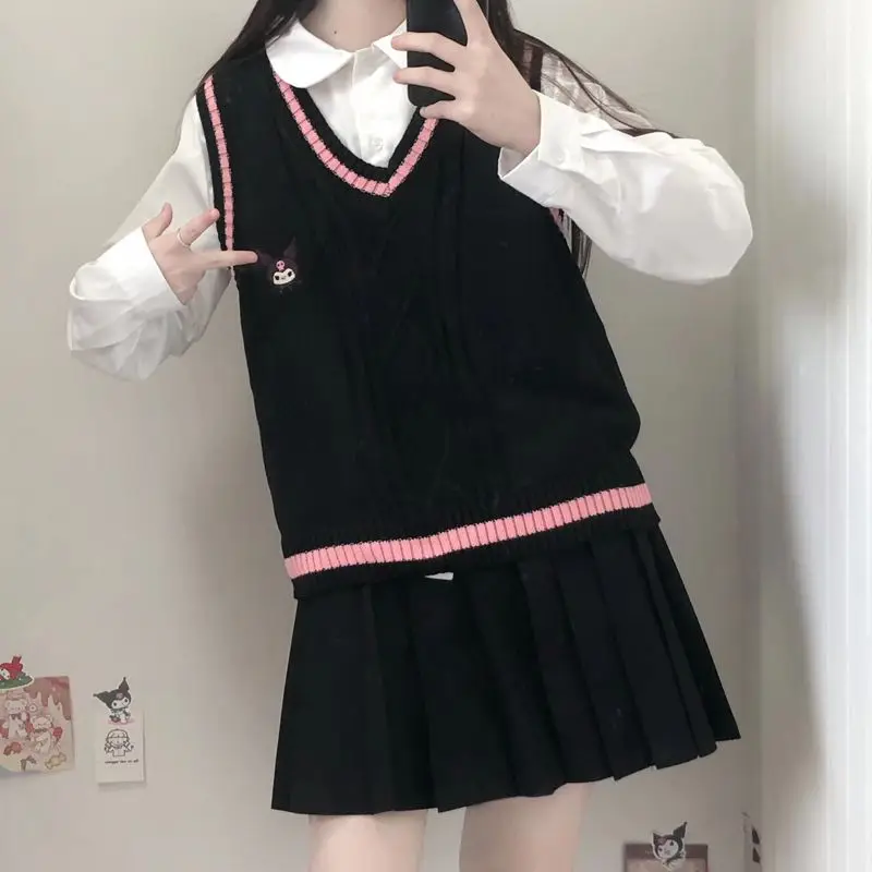 سترة كارتون Pompompurin Jk سترة سينامورول سانريو كاواي كورومي نمط الكلية تانك المرأة لينة متماسكة بلا أكمام البلوفرات #5