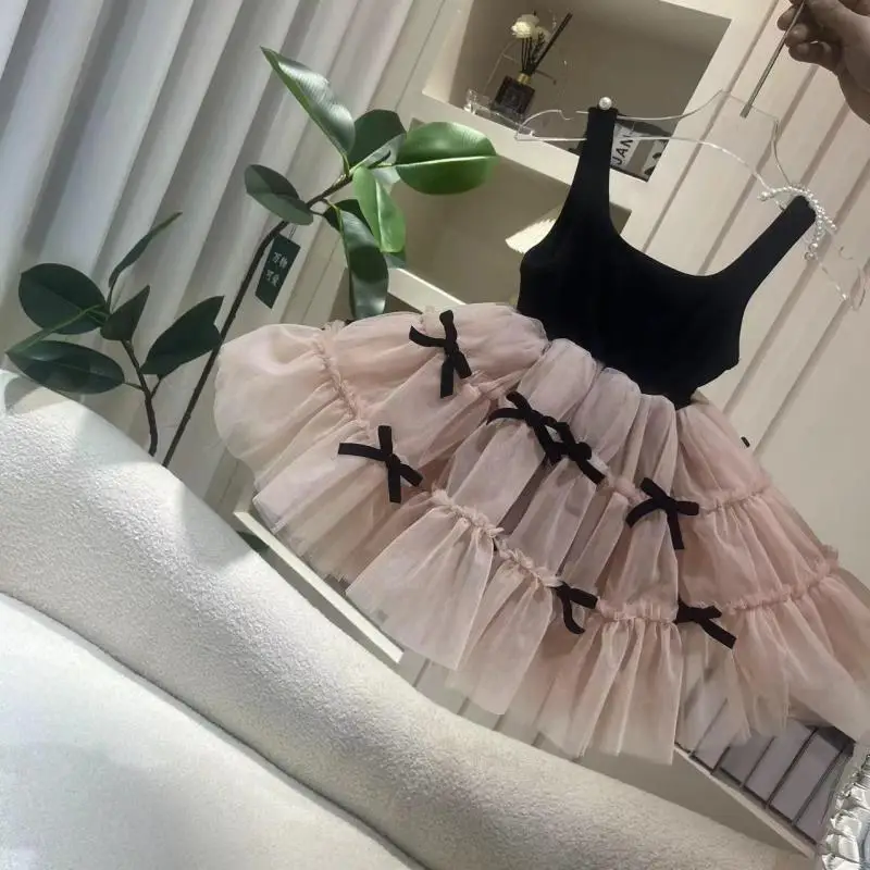2025 New Summer Sleeveless Lace tutu Ball Gowns 9M-4 Yrs Baby Girls Cute Bow Princess Dress Party Dresses 1st Birthday Dress