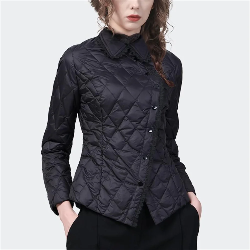 Spring Autumn Female Slim Waist Down Cotton-padded Jacket Women Short Lace Doll Collar With High-grade Thin Cotton-padded Coat