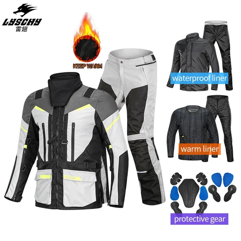 

LYSCHY Winter Autumn Motorcycle Jacket Pants Suit Waterproof Cold-proof Motorbike Moto Jacket Riding Clothing CE Protective Gear