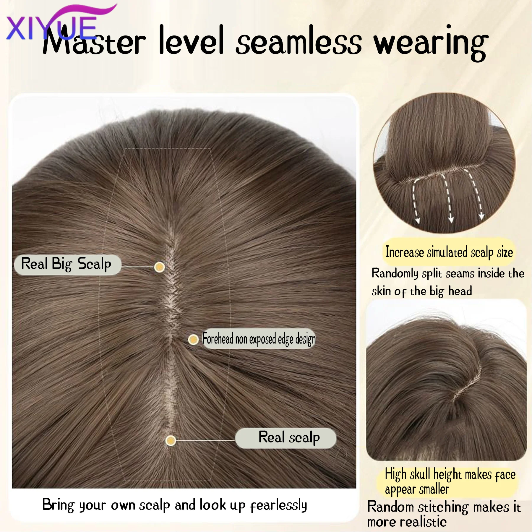 XY Synthetic  Synthetic 3D Bangs Wig Natural Forehead Invisible Whitening Hair Large Wave Hair Patch Long straight hair image 5