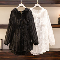 150Kg Plus Size Women's Summer Bust 160 Hooded Sunscreen Loose Thin Shirts Long-Sleeved Coats Black White 6XL 7XL 8XL 9XL 10XL