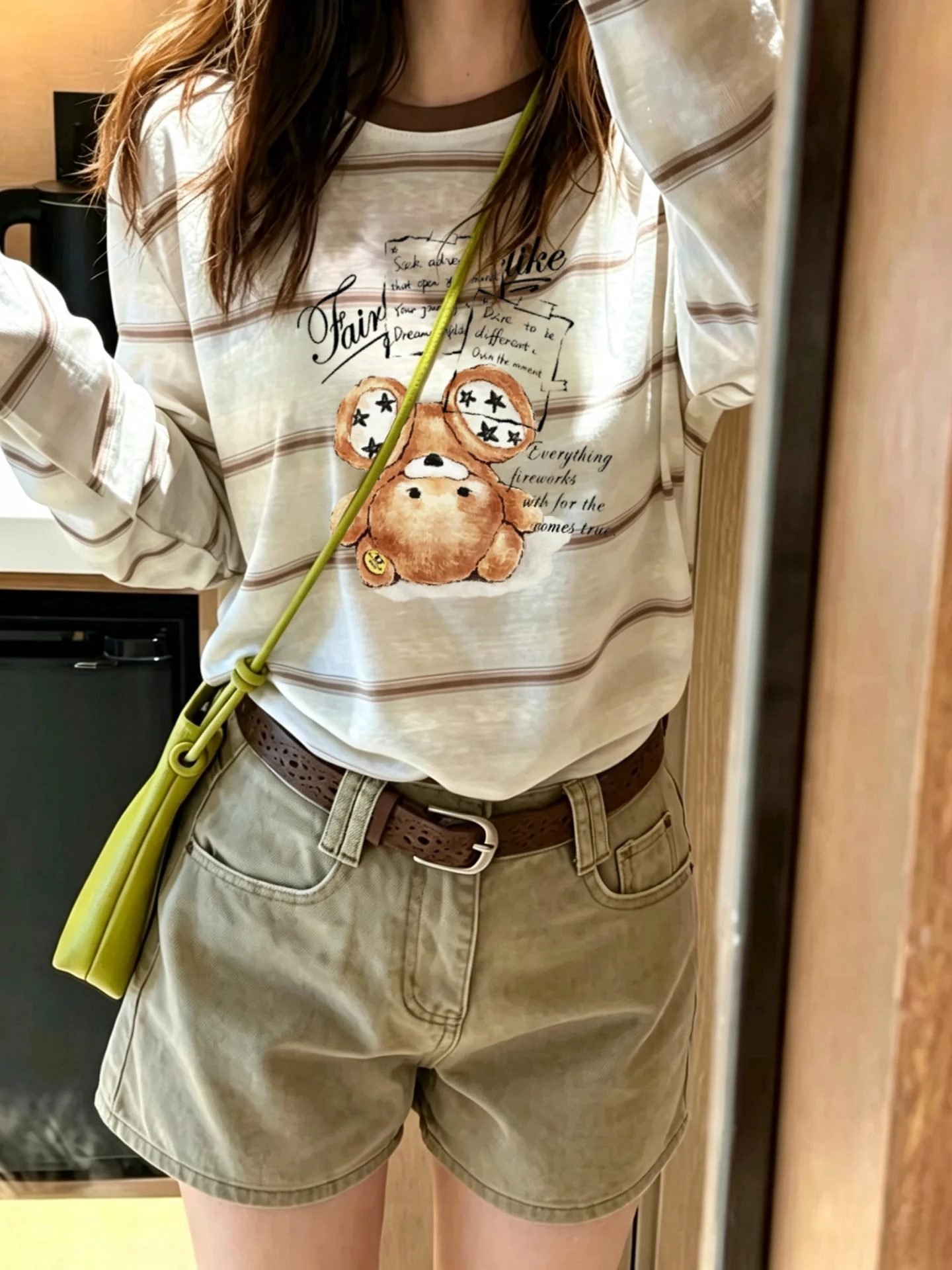 Retro Korean Long Sleeve T-Shirt Women's Cartoon Print Anti-Aging White Stripe Snowflake Cotton Sunshade Cover up