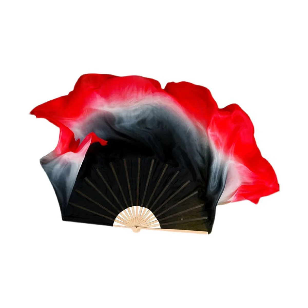 1 Pair Black Red Gradient Yangko Dance Fan Real Silk Veil Bamboo Ribs Double Sided Show Props Performance Fan (1L+1R)