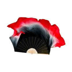 1 Pair Black Red Gradient Yangko Dance Fan Real Silk Veil Bamboo Ribs Double Sided Show Props Performance Fan (1L+1R)