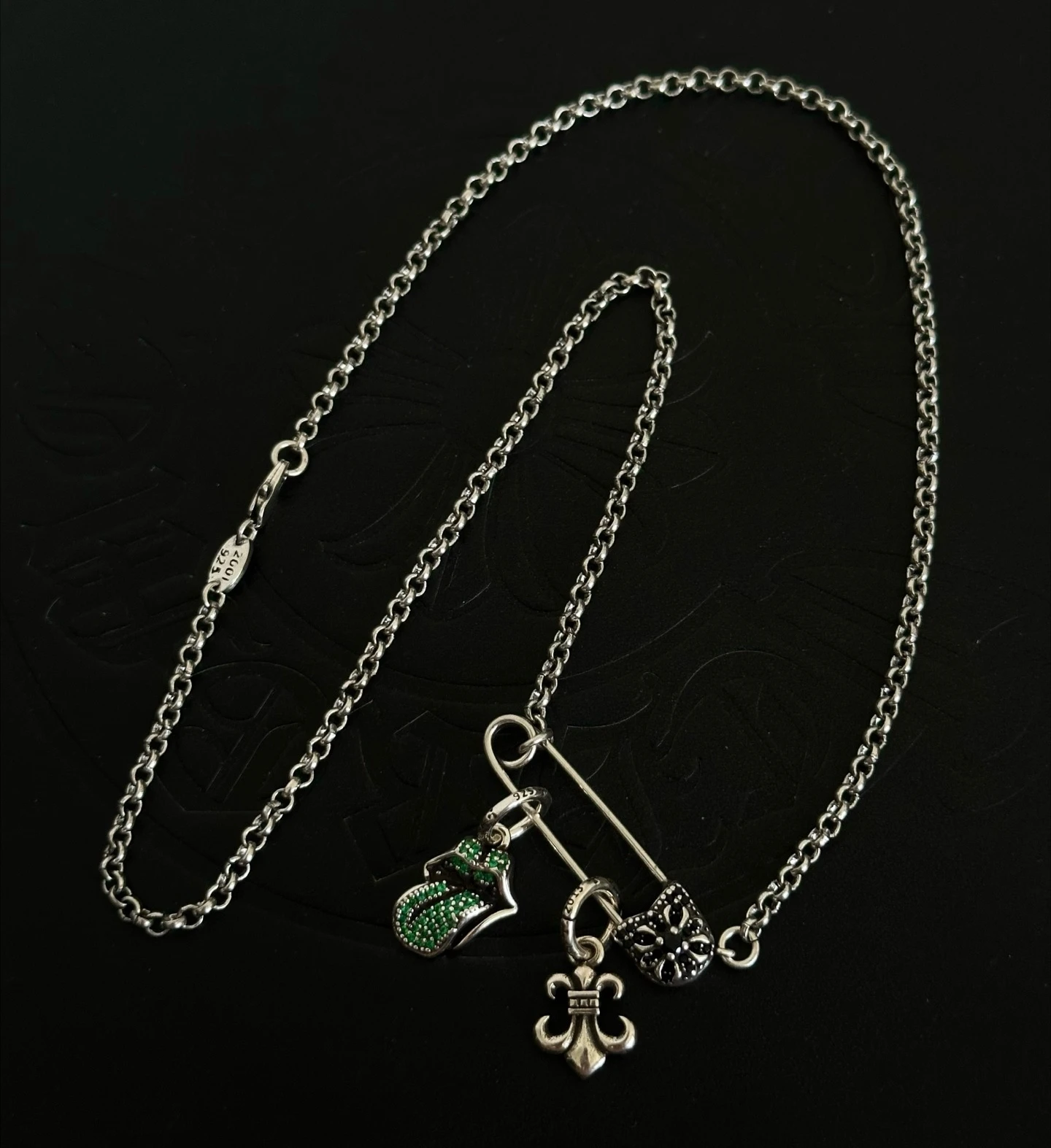 S925 sterling silver charm retro pin anchor pendant couple CH necklace punk European and American personality jewelry