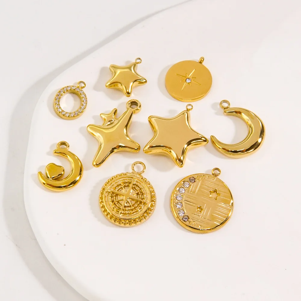 Breloques à huit branches en acier inoxydable, géométrie classique, lune, étoile, polissage fin, accessoires de fabrication de bijoux, 3 pièces