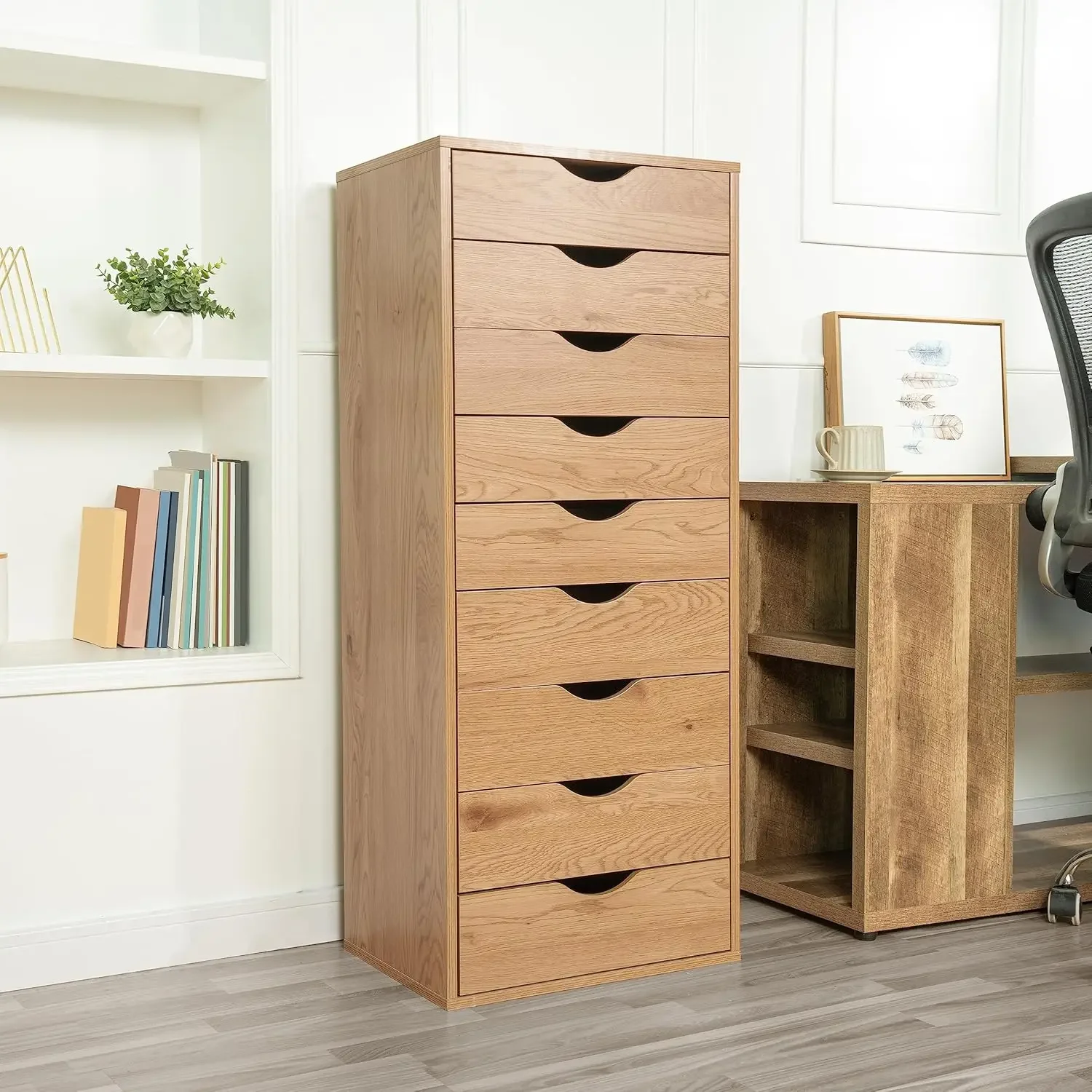 

9 Drawer Dresser for Bedroom, Stylish Tall Dressers with Wheels, Storage Shelves, Small Dresser for Closet, Makeup Dresser with