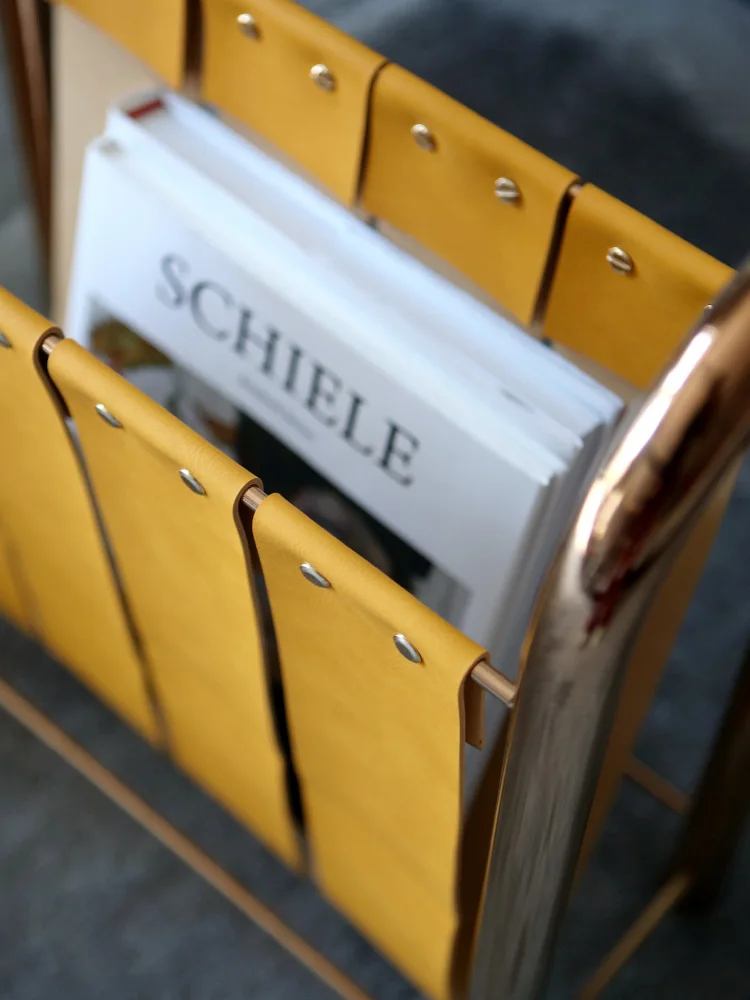 Light Luxury Modern Metal Leather Magazine Frame Newspaper Rack Study Storage Creative Portable Bookshelf Shelf Shelves