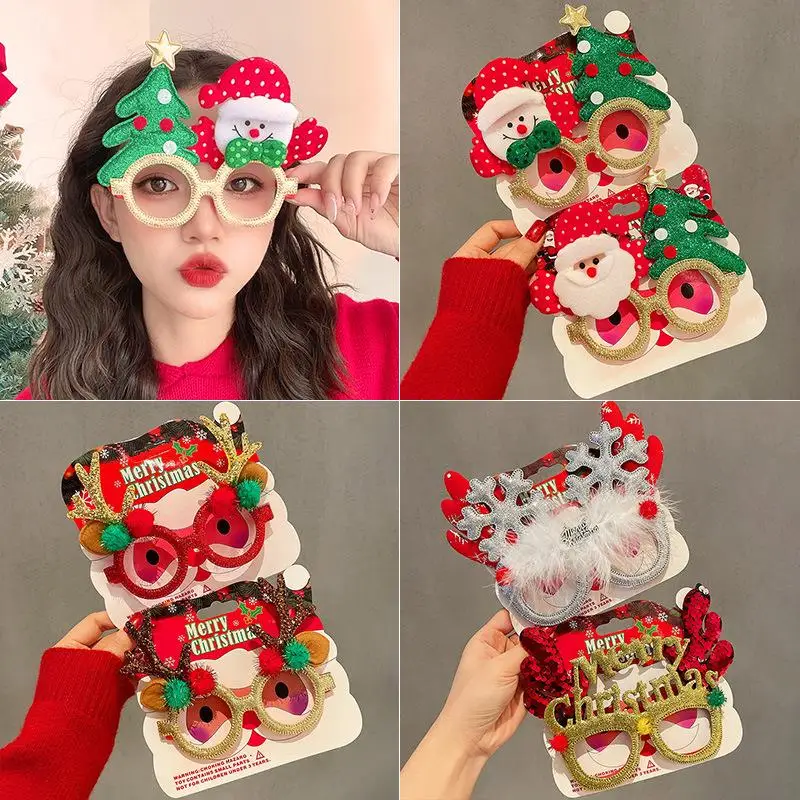 Marco de gafas de Navidad con diseño de alce y árbol de Papá Noel, accesorio de fiesta para decoración de fotomatón de vacaciones, 1 Uds.