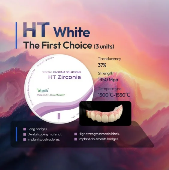 

Dental lab White Zirconia Block Dental Lab10-25mm 1350 MPA HT Zirconia Disc Long Bridge for Dental CADCAM Milling Machine