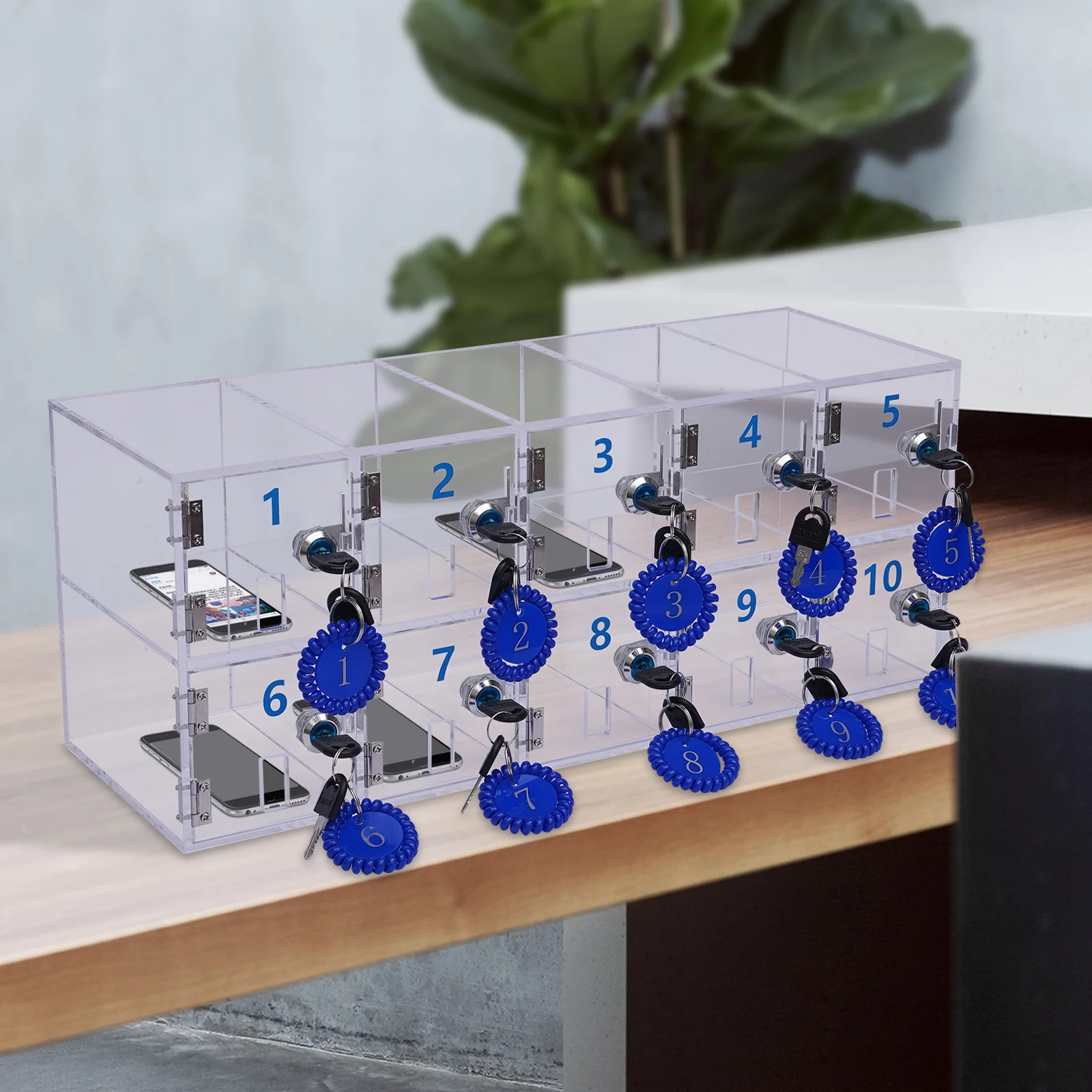 Clear Cell Phone Locker Box with Door Locks and Keys Wall-Mounted Cell Phones Storage Cabinet Pocket Storage Locker Box for Offi